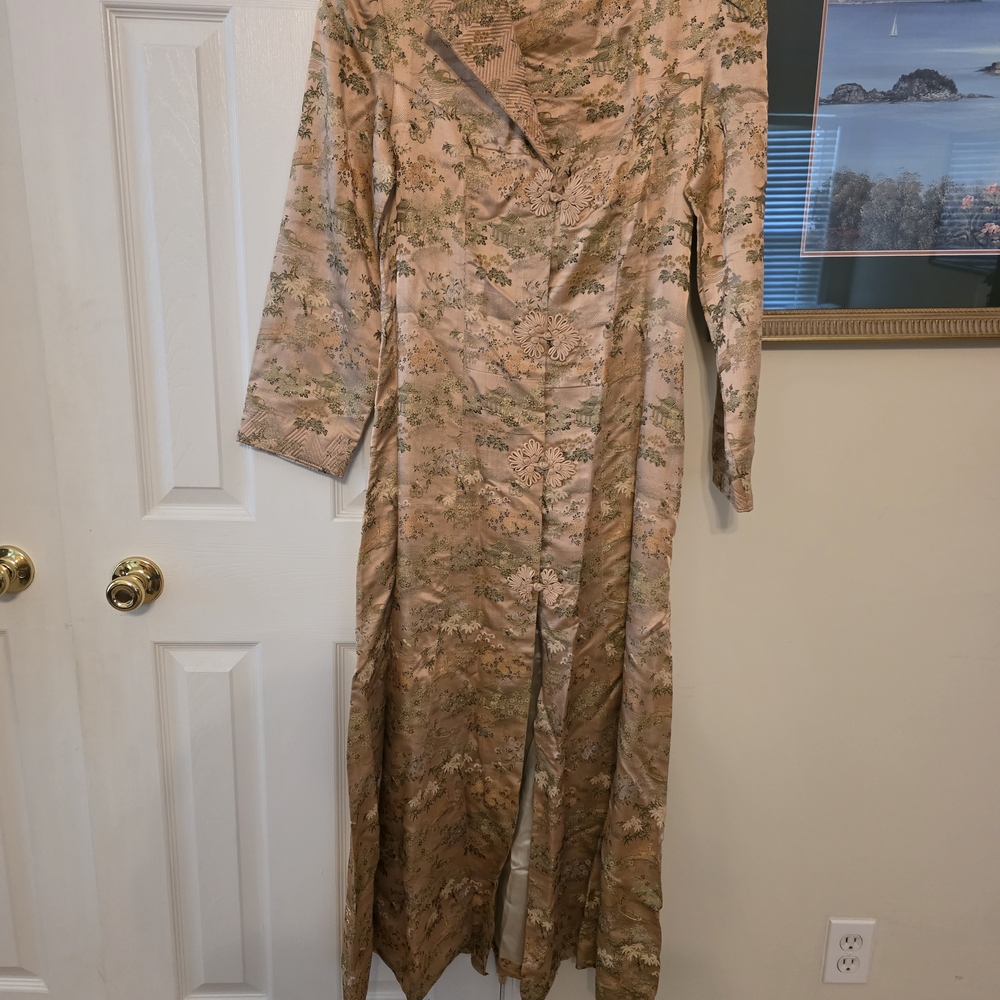 Elegant Floral Long Sleeve Dress/Antique Chinese Dress